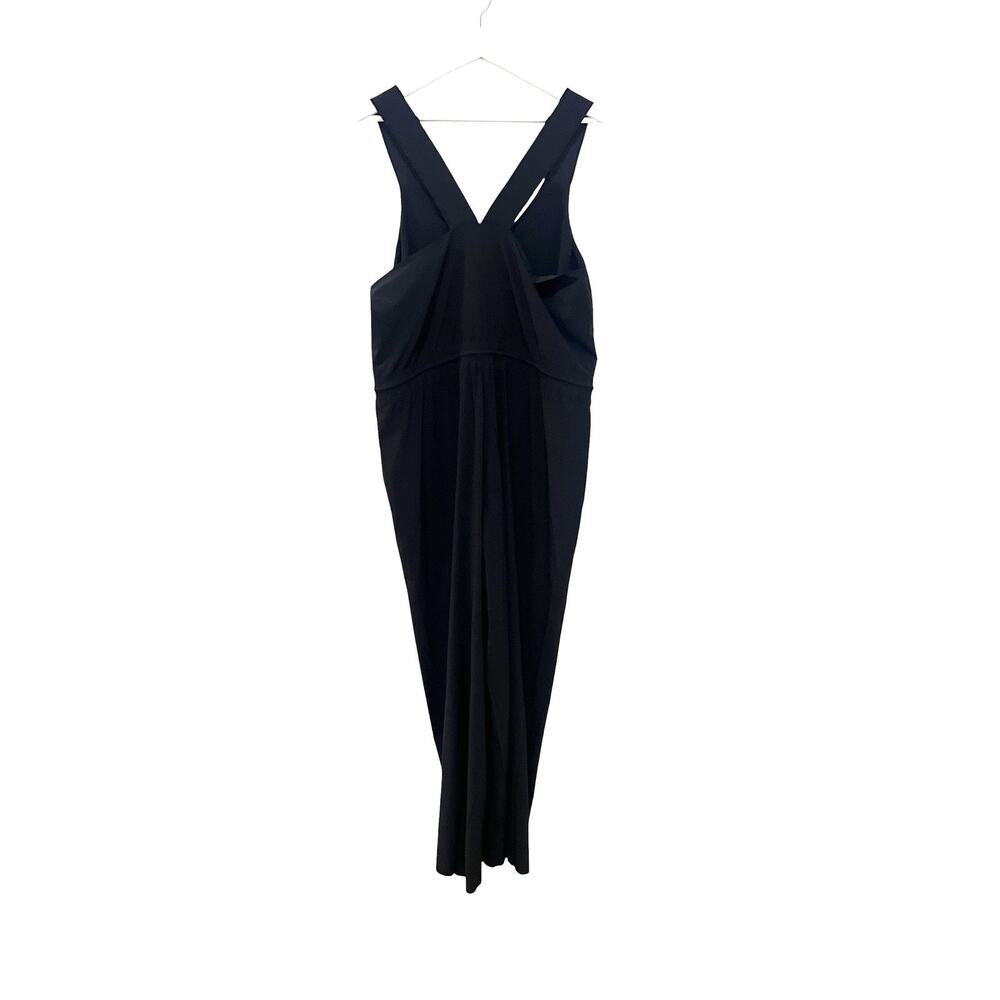 Athleta Jumpsuit Womens 16 Black Savannah Sleeveless V Neck Wide Leg Drawstring - Picture 3 of 12